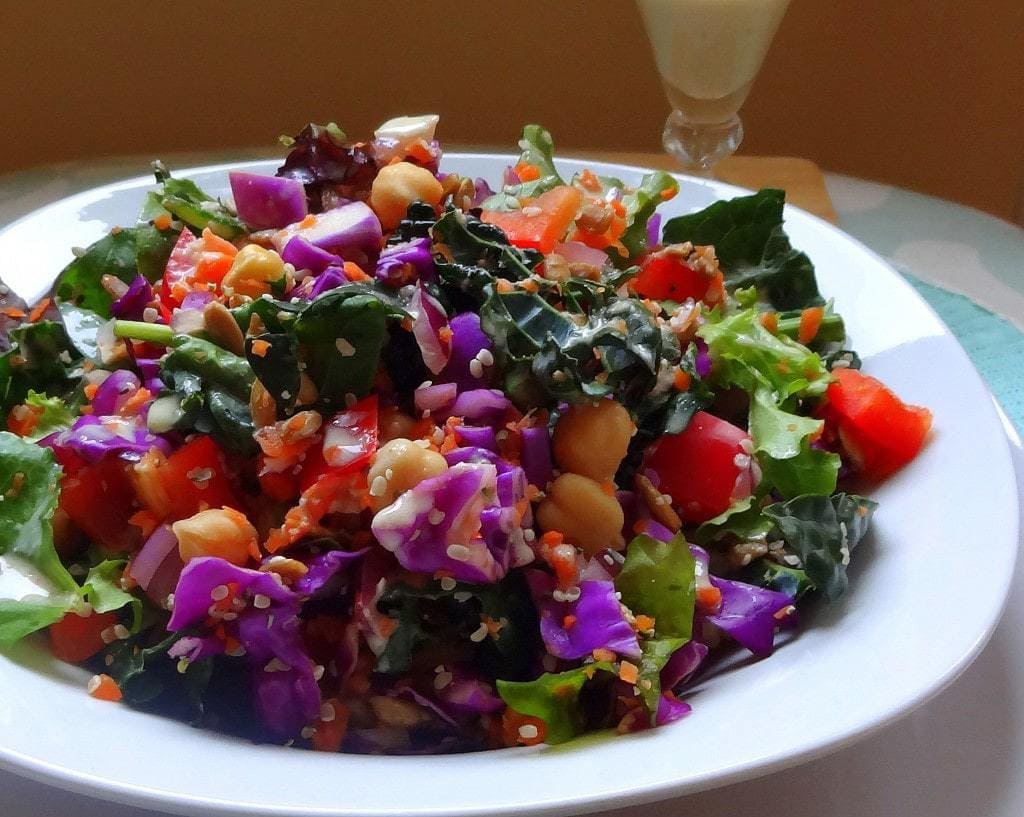 Spring Weekend Power Salad with a Creamy, Tahini Dressing - Raw Vegan - from theglowingfridge.com