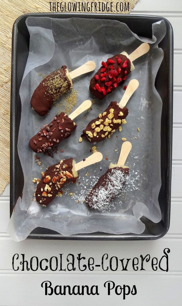 Chocolate Covered Banana Pops - Only 2 ingredients plus your favorite toppings - Vegan and Gluten-Free - From The Glowing Fridge