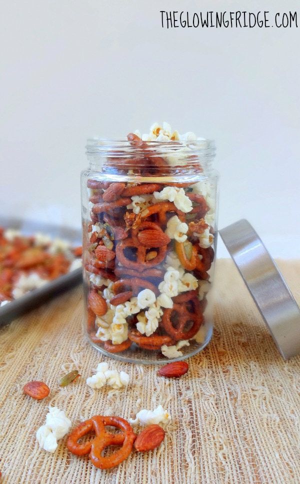 Game Day Sweet and Spicy Snack Mix - Vegan - Easy to make at home and definitely an addicting crowd pleaser! Plus, no weird ingredients. From The Glowing Fridge.