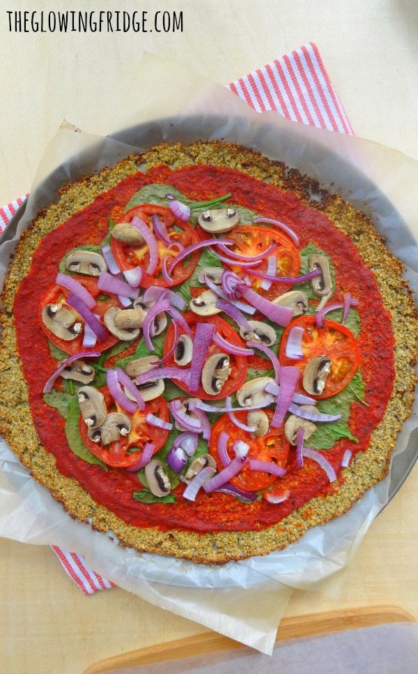 Quinoa Cauliflower Crust Pizza - Wheat-Free, Gluten-Free, Dairy-Free and Vegan! This delicious pizza is topped with a simple marinara sauce and loaded with veggies - a definite must try!! 