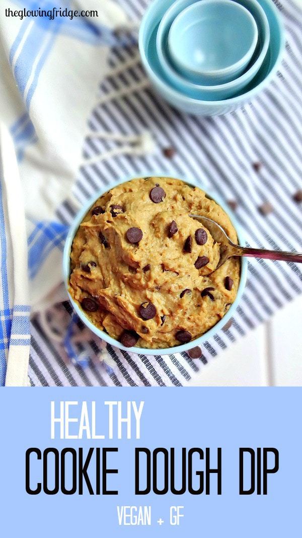 Healthy Vegan Cookie Dough Dip - Gluten free, nut free and tastes like the real deal. Made with chickpeas and all natural, unprocessed, yummy ingredients.