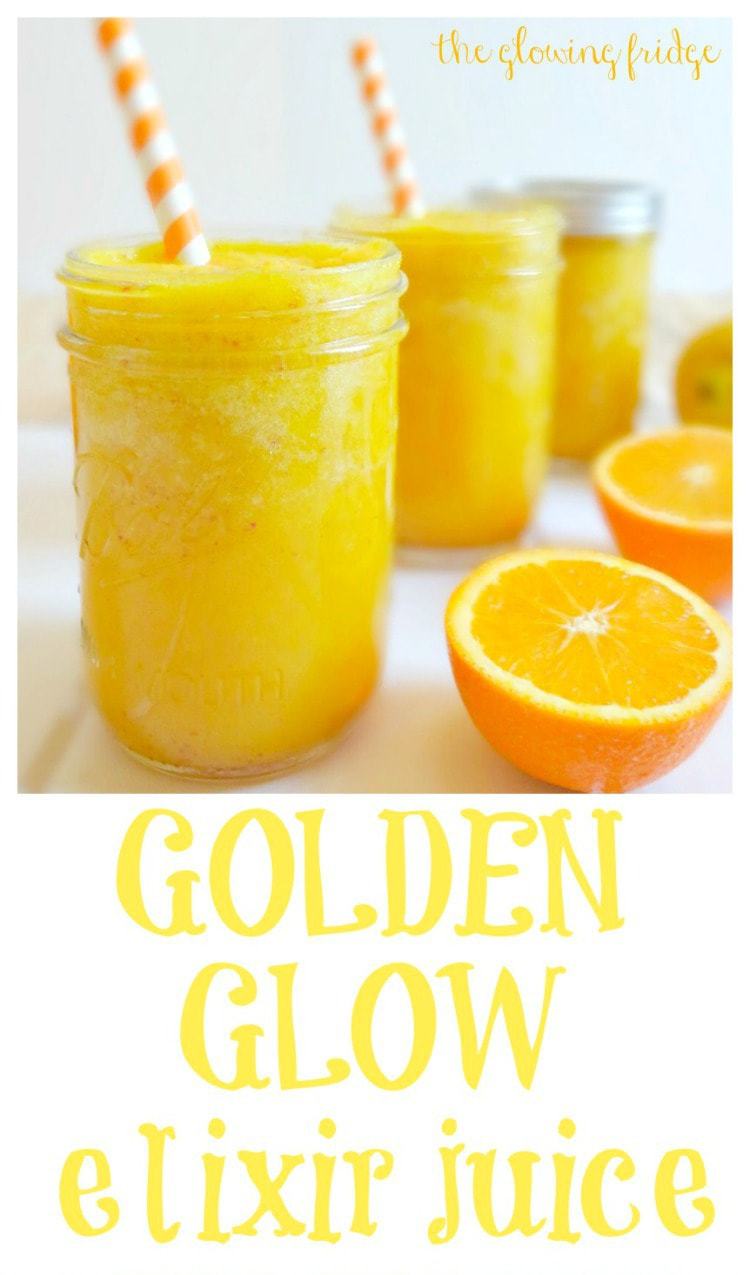 Pamper Your Glow with this immune-boosting + healthy 'Golden Glow Elixir' juice. It's thirst-quenching and beaming with life. This will leave you feeling refreshed, rejuvenated, energized and glowing!