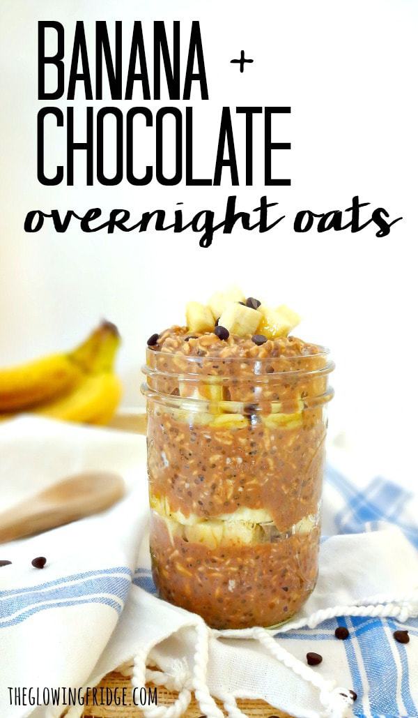 Banana Chocolate Overnight Oats - vegan, gluten free, low fat and super healthy, with a chocolate twist! This yummy breakfast tastes like a treat but is energizing, filling and packed with healthy ingredients.