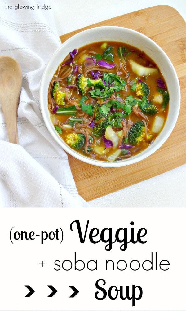 One-Pot Veggie and Soba Noodle Soup - Vegan and can be made Gluten Free - this comforting asian-inspired soup is healing, cleansing and full of wholesome veggies. Perfect for winter!