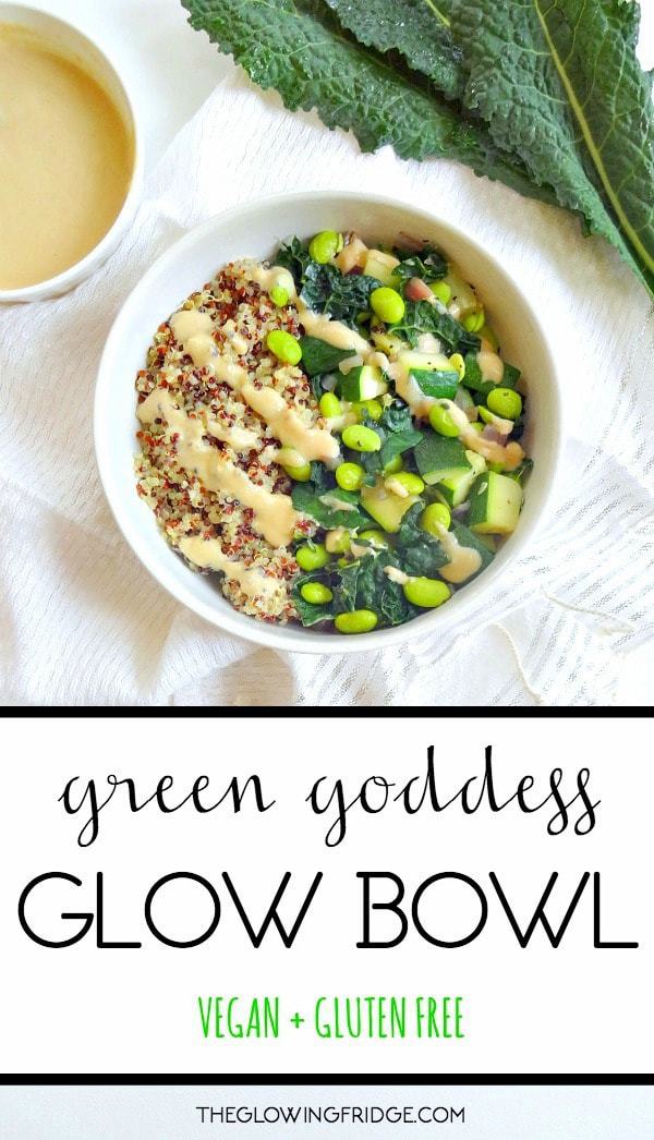 The 'Green Goddess Glow Bowl' ▲▼ ready in 20 minutes! vegan + gluten free, a protein packed healthy recipe with a savory tahini lemon dressing. lean, clean and green! from The Glowing Fridge