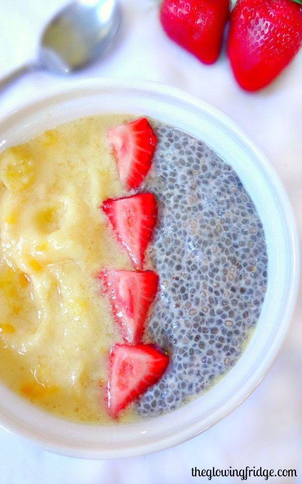 Tropical Chia Seed Ice Cream Bowl that's vegan, gluten free and only 4 ingredients. Naturally sweet, simple and 100% guilt-free. From The Glowing Fridge