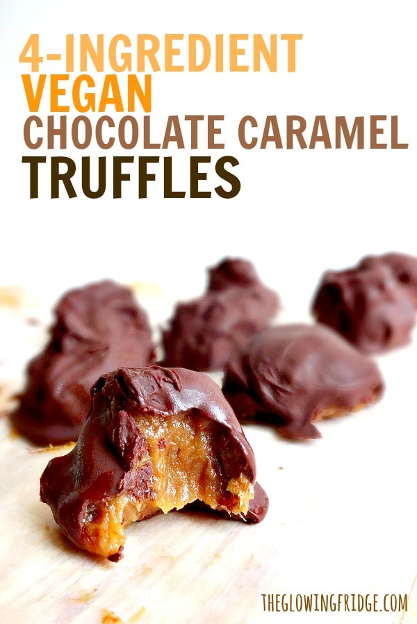 MAGICAL Vegan Chocolate Caramel Truffles - only 4 ingredients and no bake with gooey date caramel, drenched in melted vegan chocolate! #vegan #glutenfree
