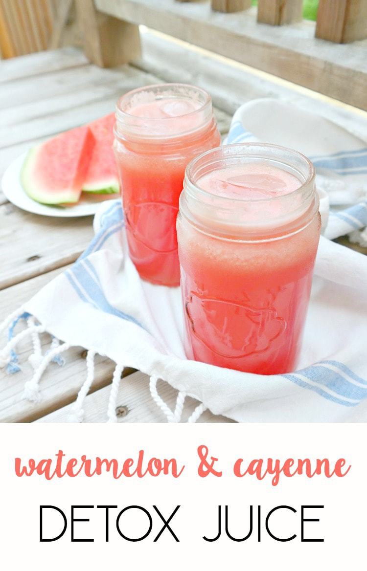 Watermelon Cayenne Detox Juice - ultra cleansing, hydrating, refreshing and spicy while being naturally sweet. Only 3 ingredients to detox and rev up your metabolism. An icy and spicy summer drink. From The Glowing Fridge.
