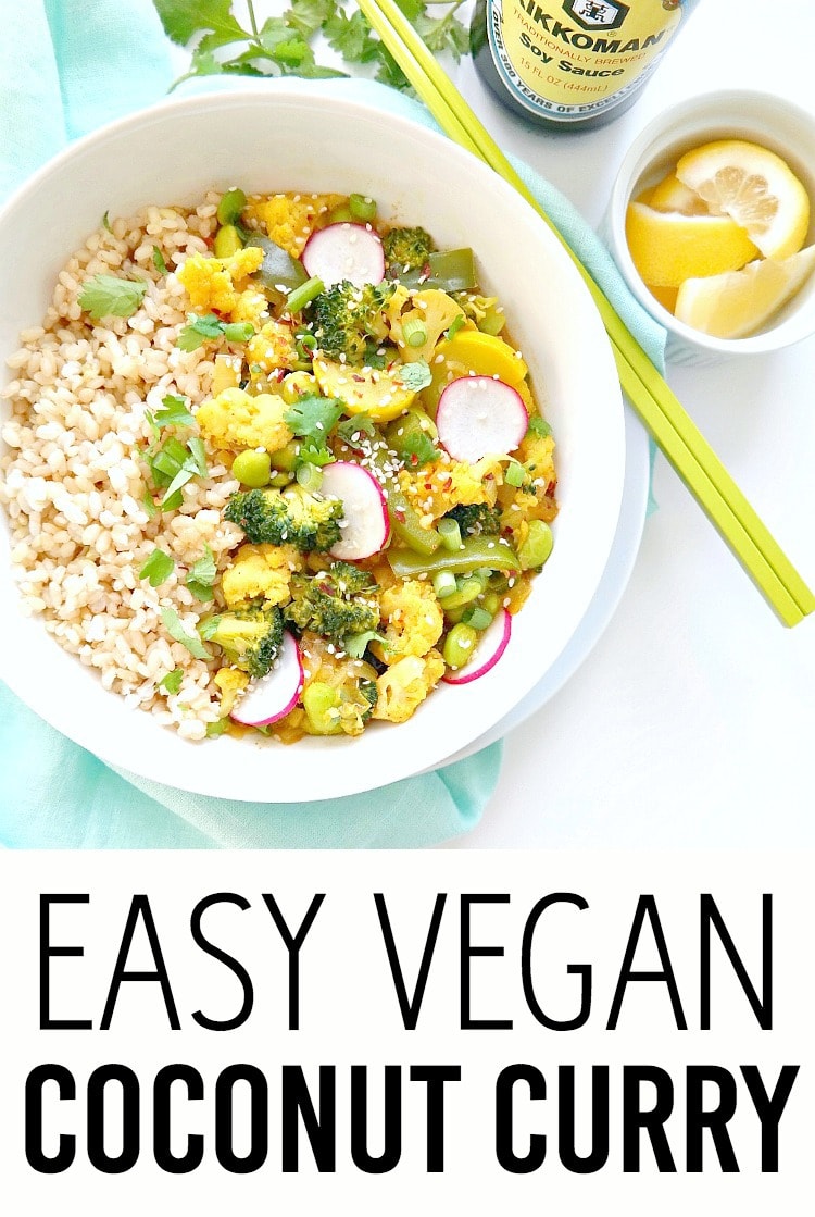 Easy Vegan Coconut Curry. Oil-Free and Gluten-Free. Made with creamy coconut milk, fresh vegetables, warming spices and brown rice, this rich yet healthy recipe is sure to please. Easy, not overpowering and absolutely delicious. From The Glowing Fridge