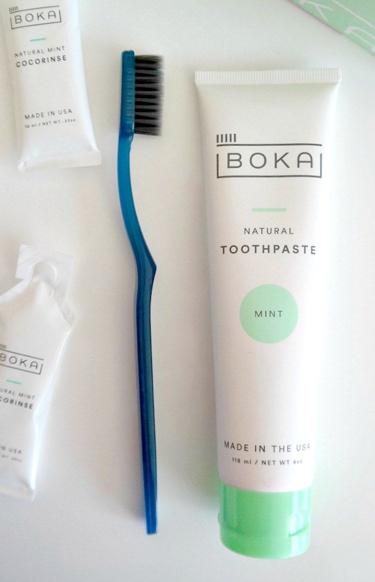 Boka Oral Care Subscription Box with a Charcoal Toothbrush, Cruelty-Free Minty Toothpaste, Teflon & Petroleum-Free Minty Floss and CocoRinse for oil pulling! From The Glowing Fridge. #crueltyfree #beauty #oilpulling