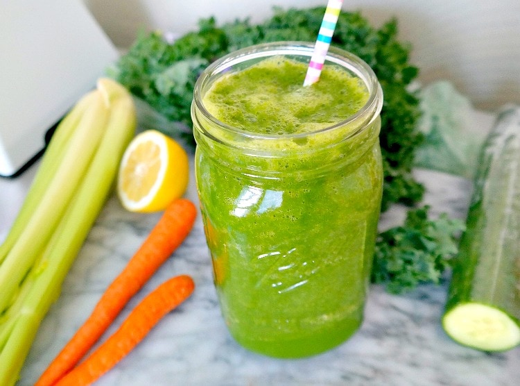 Skin Loving, Super Refreshing Green Juice Recipe. Vegan and Plant Based. Hydrating, energizing and packed with nutrients like turmeric for beautiful skin. Perfect for green juice beginners or green lovers alike! From The Glowing Fridge. #vegan #green #juice