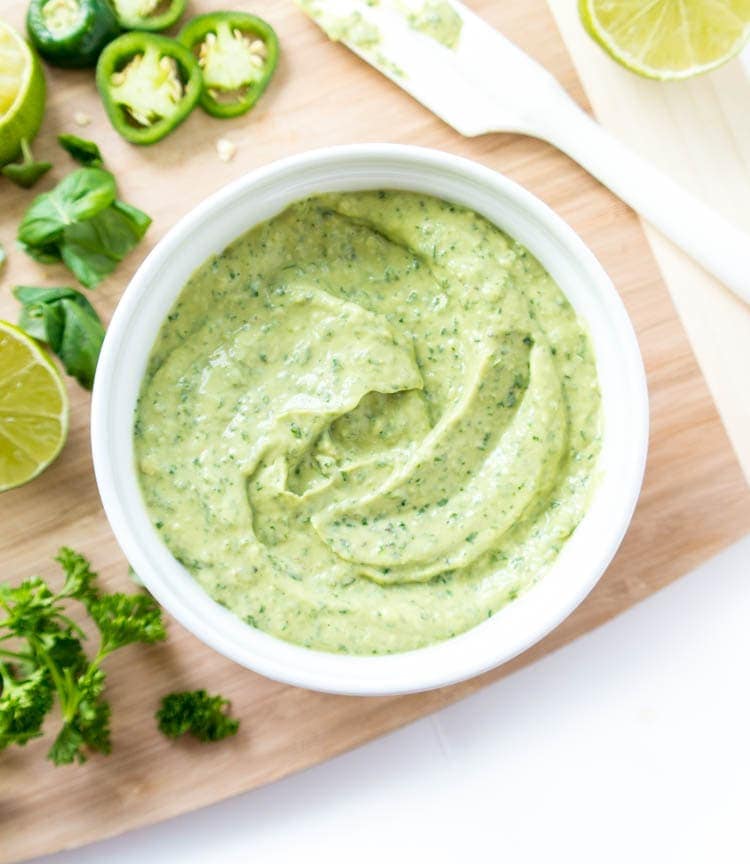 Sauce that you will want to put on EVERYTHING! Spicy Magic Green Sauce. Vegan, Gluten Free, Oil Free, Nut Free. Addicting! Complements all flavors, not just mexican flavors. Use as dipping sauce, sandwich spread, marinade, salad dressing, etc. #vegan #sauce