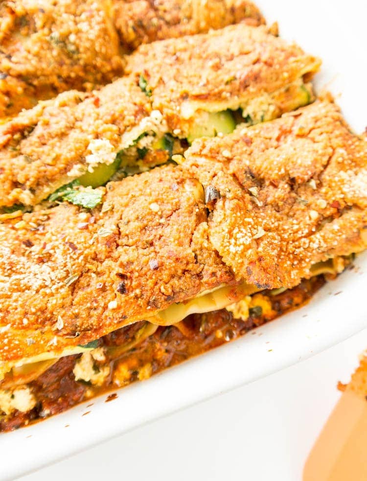 The BEST 'Vegan Tofu Ricotta Lasagna' so healthy. yet tastes like the real deal. Hearty, easy to make, packed with veggies + an unbelievable "tofu ricotta" filling. Plant based comfort food! #vegan #lasagna #zucchini #tofu