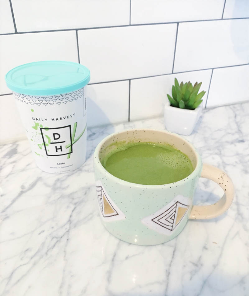 My Real Thoughts About Daily Harvest. Matcha Latte. An honest review of the vegan, pre-made smoothies, harvest bowls, soups and lattes from their delivery service. #vegan #DailyHarvest #freezergoals