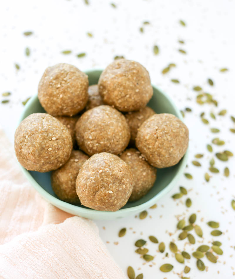 Seed Cycling Energy Balls for Hormone Balance. Vegan and Gluten Free snack bites. #seedcycling #energyballs #snackballs #hormonebalance