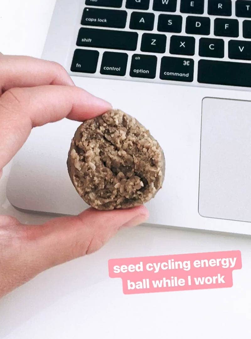 What I've Been Eating Lately. Seed Cycling Energy Balls. Vegan food meal and idea inspiration for healthy eating! #vegan #mealideas #veganinspo #hormonebalance